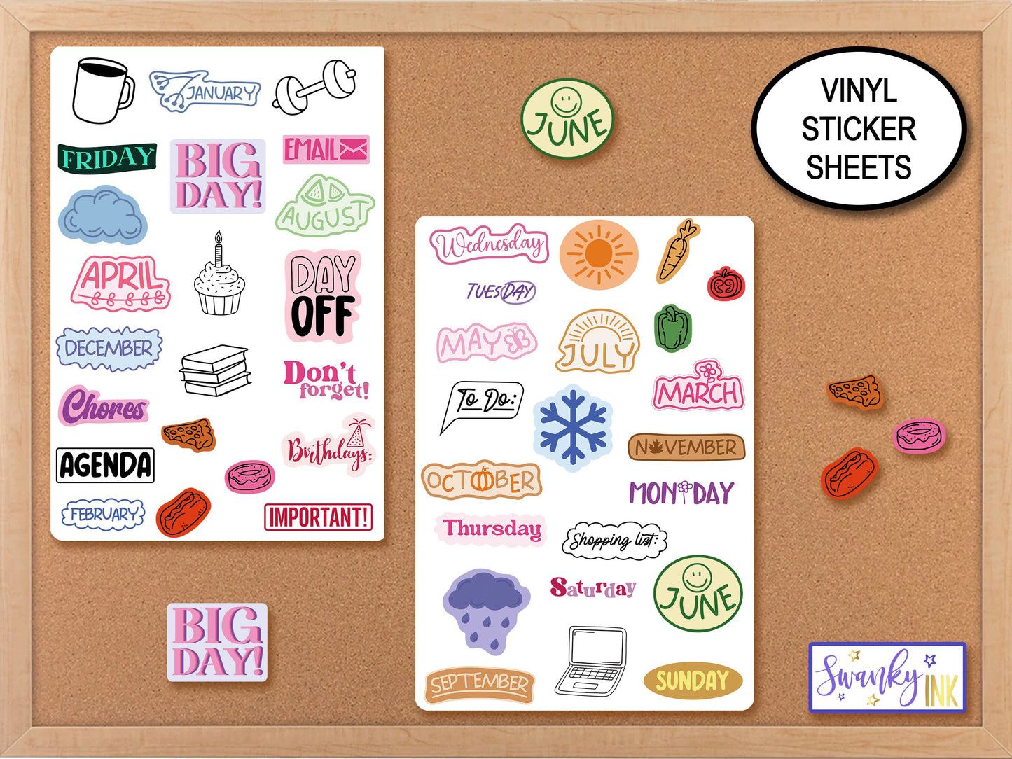 Journal Stickers, Functional Sticker Sheets, Planner Sticker Kit, Reading Journal, Calendar Stickers, Hobonichi Dotted Journal Decals