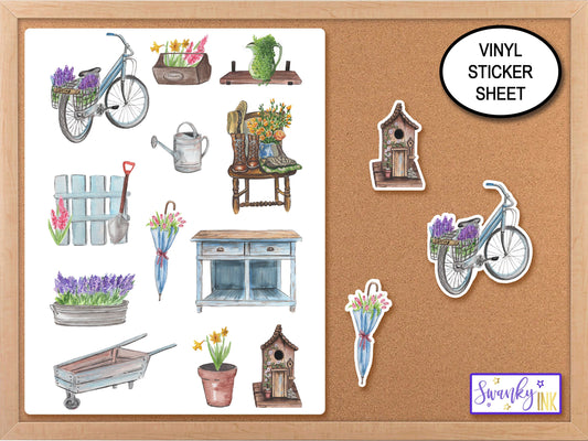 Farmhouse Flower Garden Cottagecore Stickers, Journal Stickers, Planner Stickers, Botanical Clipart, Garden Party Invite Envelope Decals