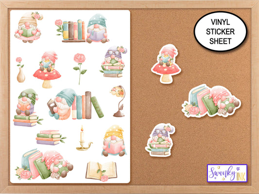Pastel Books Flowers & Gnome Stickers for Planner, Journal Stickers, Phone Case Sticker, Bujo Stickers, Bookish Stickers, Book Lover Gift