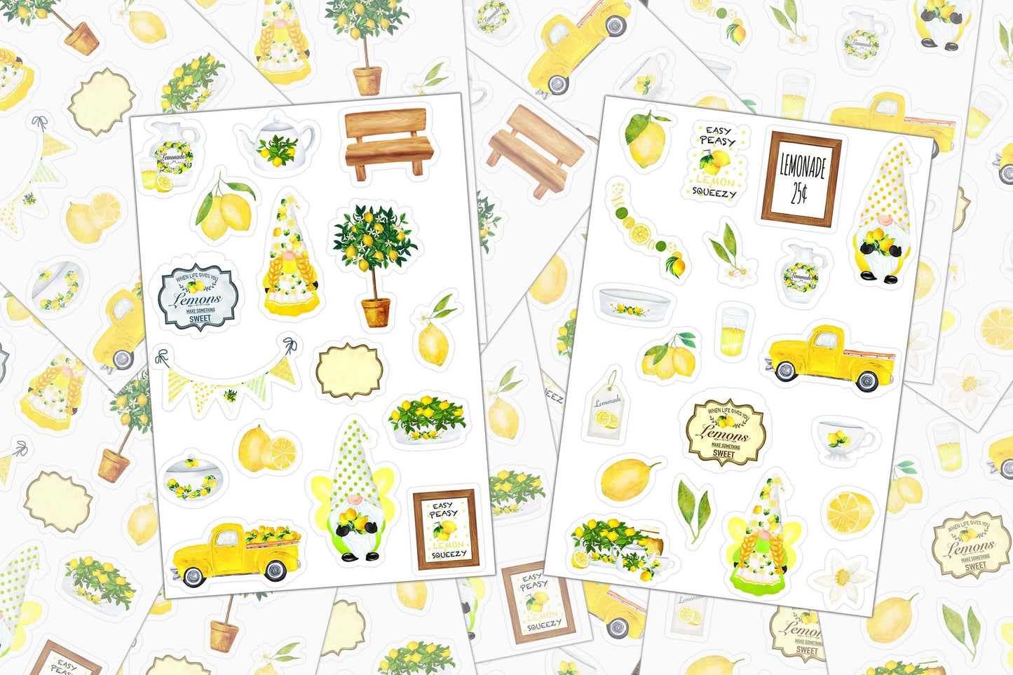 Gnome Stickers, Lemonade Stand, Lemon Sticker Sheets, Lemon Tree, Vinyl Journal Sticker, Planner Stickers, Laptop Stickers, Yellow Stickers