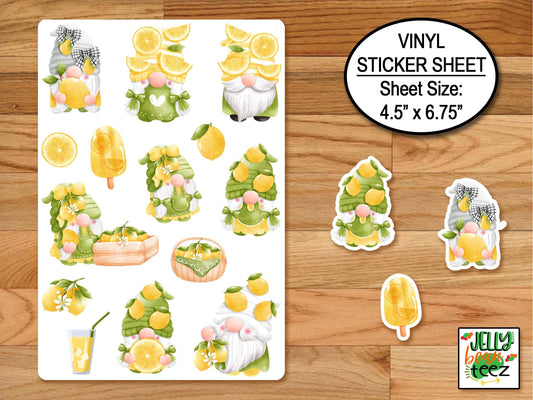 Lemon Gnome Stickers, Sticker Sheet, Water Bottle Sticker, Vinyl Sticker, Spring Gnomes, Planner Stickers, Journal Stickers, Laptop Stickers