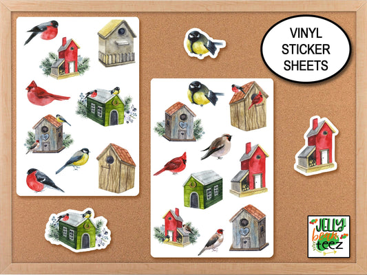 Bird Houses Winter Stickers, Nature Sticker Sheet, Animal Journal Stickers, Planner Stickers, Birdhouses Bird Watcher Gift, Bird Lover Gift