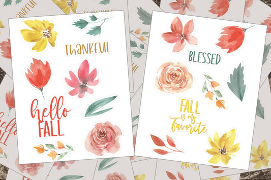 Fall Flower Stickers, Fall Sticker Sheets, Fall Leaves, Favor Stickers, Journal Stickers, Flower Stickers, Fall Quotes, Autumn Decals