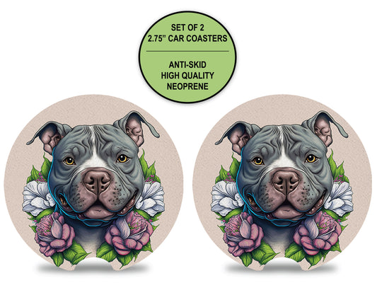 American Bully Neoprene Car Coaster Set, Cup Holder Coaster, Car Decoration, Flower Coaster Gift for Her, Car Cup Coaster Birthday for Him