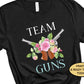 Keeper Of The Gender Team Guns SIZE Large Black Gender Reveal Shirt, Pink or Blue Pregnancy Announcement Ideas, OOAK Ready To Ship Tshirt