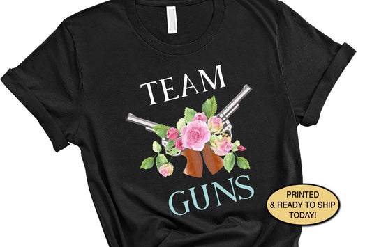 Keeper Of The Gender Team Guns SIZE Large Black Gender Reveal Shirt, Pink or Blue Pregnancy Announcement Ideas, OOAK Ready To Ship Tshirt