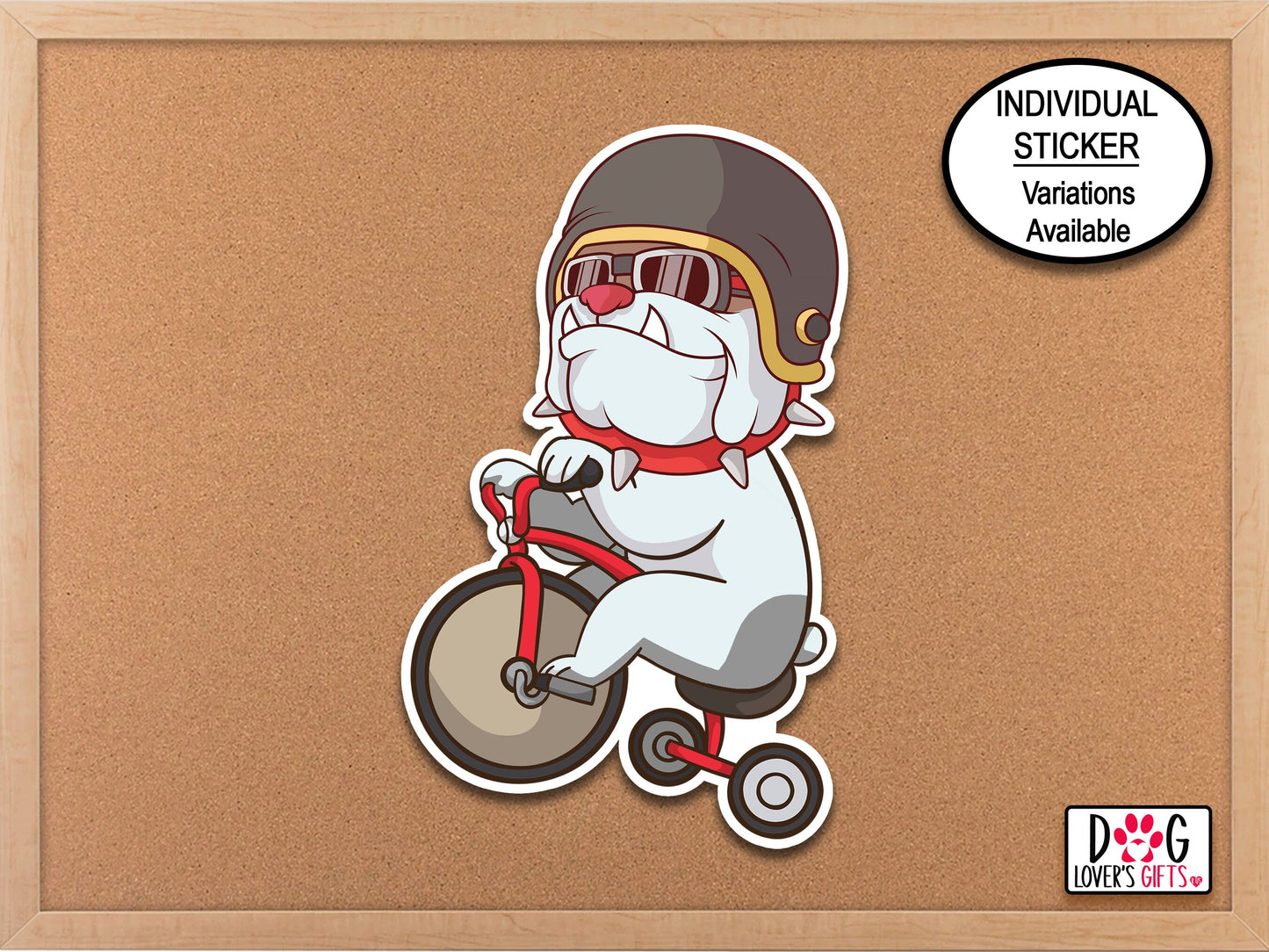 Bulldog on Tricycle Sticker, Dog Mom Funny Bulldog Gift, Laptop Sticker, Bicycle Decor, Phone Sticker, Animal Sticker, Bulldog Lover Decal
