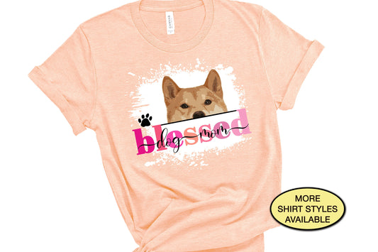 Shiba Inu Blessed Dog Mom T-shirt, Funny Peeking Dog Owner Shirt, Fur Mama, Dog Lover Mothers Day Gift, Paw Print Rescue Mom, Vet Tech Tee