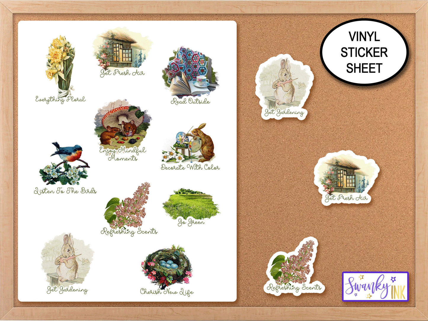 Spring Sticker Sheet, Journaling Stickers, Deco Stickers, Planner Stickers, Rabbit Sticker, Flower Stickers, Nature Stickers, Bunny Stickers