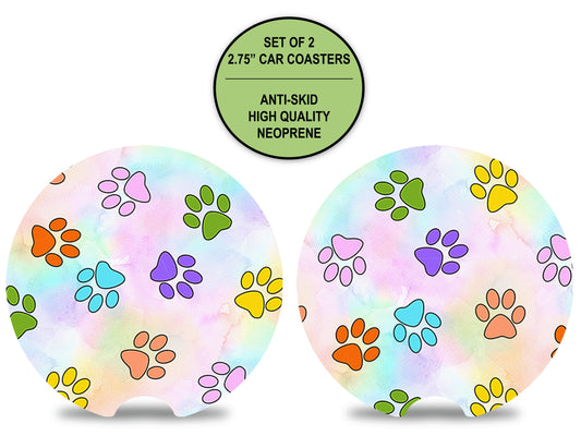 Dog Paw Print Watercolor Neoprene Coasters, Car Coasters Set, Cup Holder Coaster, Car Decoration, New Car Gift for Her, Car Cup Coaster,