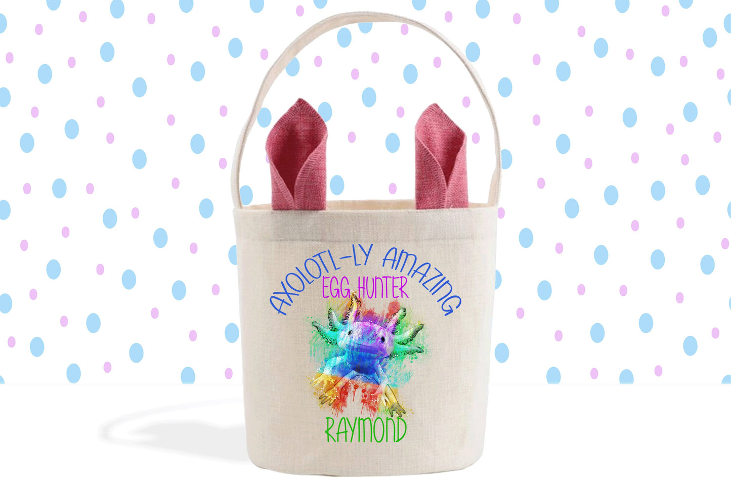 Axolotl-ly Amazing Egg Hunter, Cute Axolotl Easter Egg Hunt, Personalized Easter Basket, Easter Gifts, Easter Bunny Ears Linen Bucket Bag