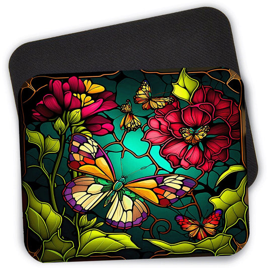 Stained Glass Monarch Butterfly Floral Mouse Pad, Desk Mouse Pad, 9.4" x 7.9" Computer Mouse Pad, Butterflies Mousepad, Nature Mouse Pad #6