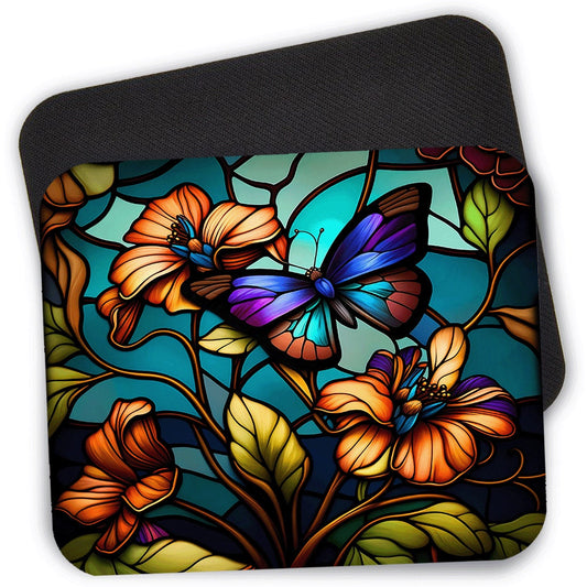 Purple Butterfly Stained Glass Mouse Pad Desk Mat, Boho Mouse Pad, 9.4" x 7.9" Computer Mouse Pad, Butterflies Mousepad, Nature Mouse Pad #3