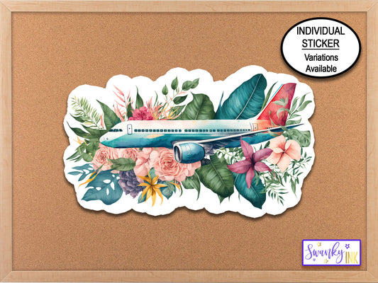 Tropical Flowers Airplane Sticker, Water Bottle Sticker, Planner Stickers, Aesthetic Sticker, Phone Sticker, Laptop Sticker, Travel Sticker