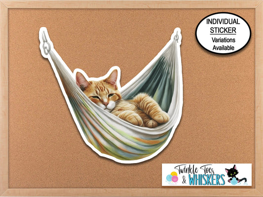 Cat in Hammock Sticker, Cat Lover Camping Sticker, Water Bottle Sticker, Phone Case Sticker, Cat Sticker, Laptop Sticker, Cat Vinyl Sticker