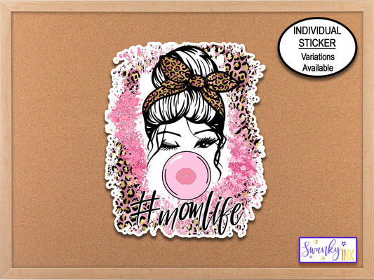 Mom Life Cute Stickers, Bubble Gum Water Bottle Sticker, Leopard Sticker, Cute Stickers, Journal Stickers, Mom Planner Stickers, Mom Bun