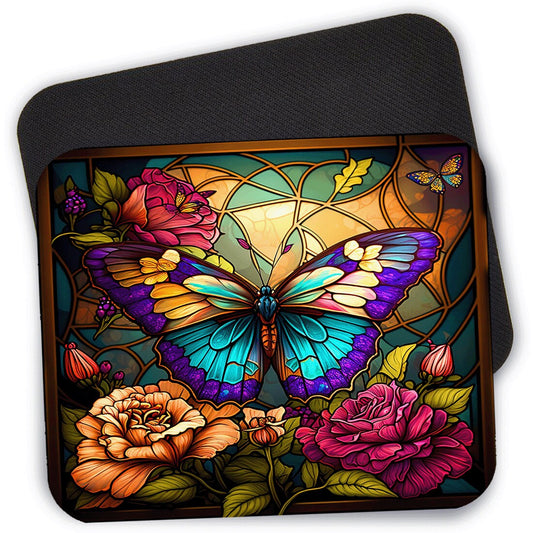 Stained Glass Butterfly Floral Mouse Pad, Desk Mouse Pad, 9.4" x 7.9" Computer Mouse Pad, Butterflies Mousepad, Nature Mouse Pad #8