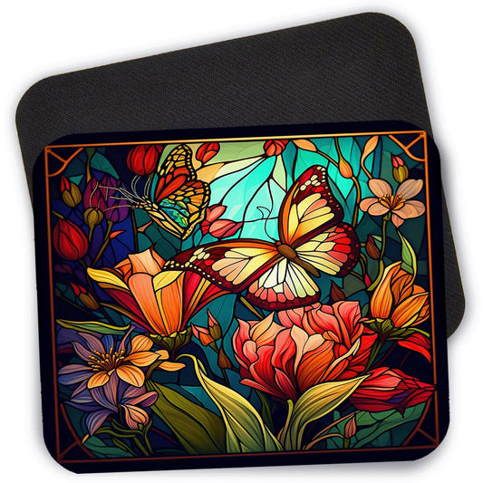 Stained Glass Monarch Butterfly Floral Mouse Pad, Boho Mouse Pad, 9.4" x 7.9" Computer Mouse Pad, Butterflies Mousepad, Nature Mouse Pad #5
