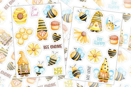 Bee Gnome Stickers, Sticker Sheet, Vinyl Decal, Gnome Planner, Calendar Stickers, Bumble Bee, Sticker Pack, Honey Bee Sticker, Spring Gnome