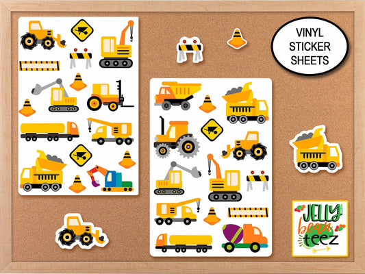 Construction Trucks, Sticker Sheets, Vinyl Decal, Stickers for Activity Book, Party Favor Stickers, Truck Decals, Birthday Party Stickers