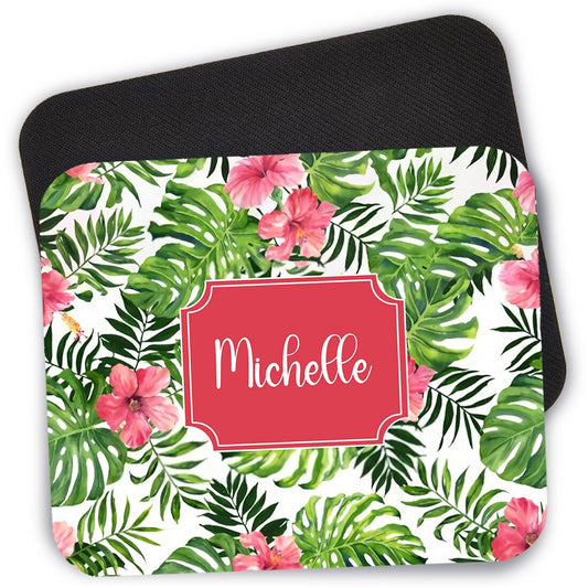 Personalized Tropical Flowers Mouse Pad, 9.4" x 7.9" Computer Mouse Pad, Floral Mousepad, Tropical Leaf Print Gaming Mouse Pad, Mothers Day