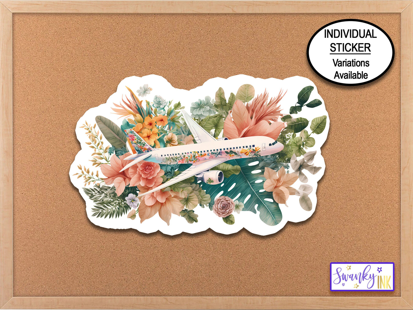 Airplane Sticker, Water Bottle Sticker, Flower Planner Stickers, Aesthetic Sticker, Phone Sticker, Laptop Sticker, Bujo Travel Sticker