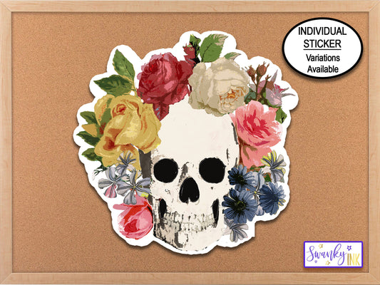 Skull Sticker, Water Bottle Sticker, Phone Sticker Flowers Skull Gifts, Gothic Sticker, Journal Stickers, Planner Stickers, Floral Sticker