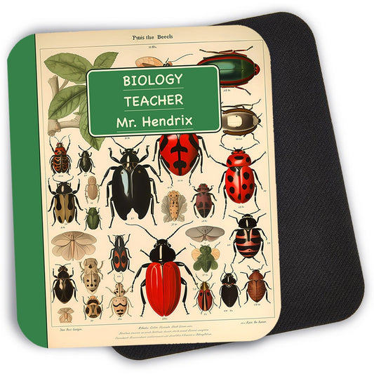 Personalized Biology Teacher Gift Mouse Pad, 9.4"x7.9" Biology Gift, Gamer Mouse Pad, Lab Science Teacher Gifts, Vintage Beetles Notebook