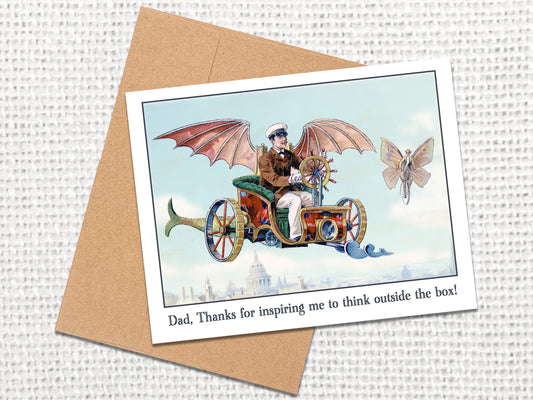 Dad Thank You Card, Vintage Flying Machine Happy Fathers Day Card, Funny Greeting Card, Dad Birthday Card, Nautical Plane Ephemera Dirigible