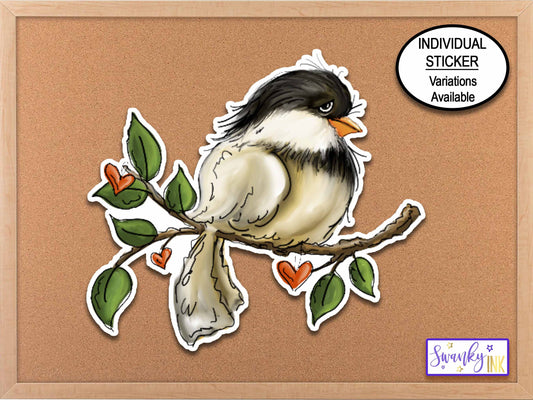 Watercolor Bird Sticker, Hearts on Tree Branch Water Bottle Sticker, Planner Stickers, Nature Stickers, Bird Watching Laptop Stickers Decal