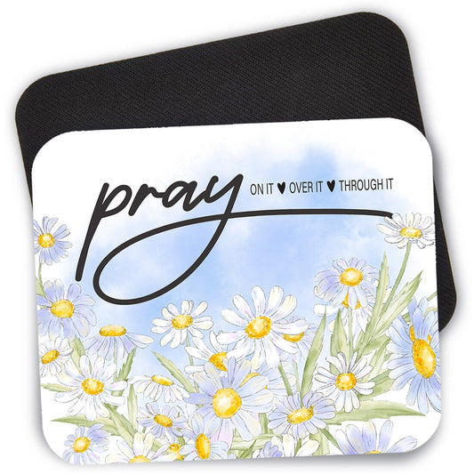 Daisy Flower Mouse Pad, Pray On It Floral Mouse Mat, 9.4"x7.9" Computer Mouse Pad, Christian Mouse Pad, Pray Through It Gaming Mouse Pads