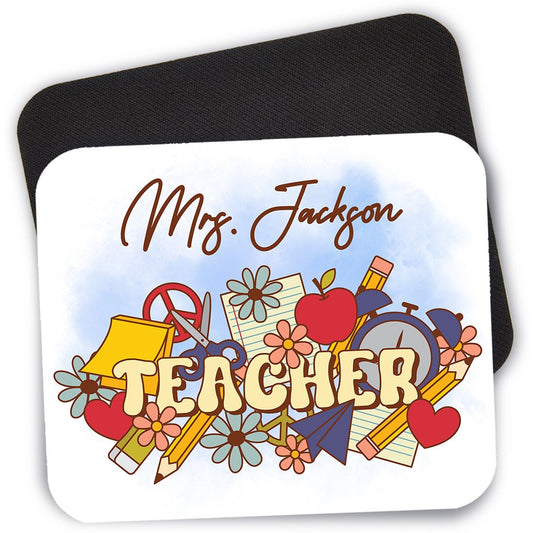 Personalized Teacher Retro Mouse Pad, 9.4" x 7.9" Flower Mouse Pad, Math Teacher, Science Teacher Gift Ideas, New Teacher Appreciation Gift