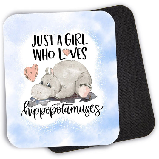 Just A Girl Who Loves Hippos 9.4"x7.9" Computer Mouse Pad, Cute Hippopotamus, Gaming Mouse Pad, Computer Mouse Pad, Best Friend or Mom Gift