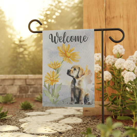 Welcome Home Banner Garden Flag, Lab Puppy & Daisies Flowers Yard Flag, Labrador Retriever Dog Mom Gift, Dog Lover House Warming Gift Sign