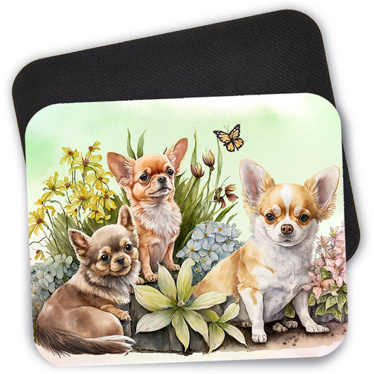 Chihuahua Dog Art Gamer Mouse Pad, 9.4" x 7.9" Large Desk Pad, Cute Mouse Pad, Dog Mom Gift, Computer Desk Mouse Pad, Floral Mouse Mat