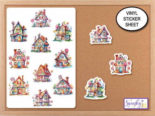 Fairytale Candy Covered Gingerbread House Stickers, Party Favors Sticker Sheet, Phone Case Sticker, Cute Journal Stickers, Planner Stickers