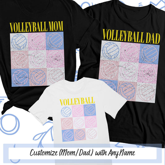 Volleyball Grid Graphic Custom Name Sports Shirt, Volleyball Team Mom Shirt, Grunge Style Game Day Shirts, Volleyball Gifts, Volleyball Dad