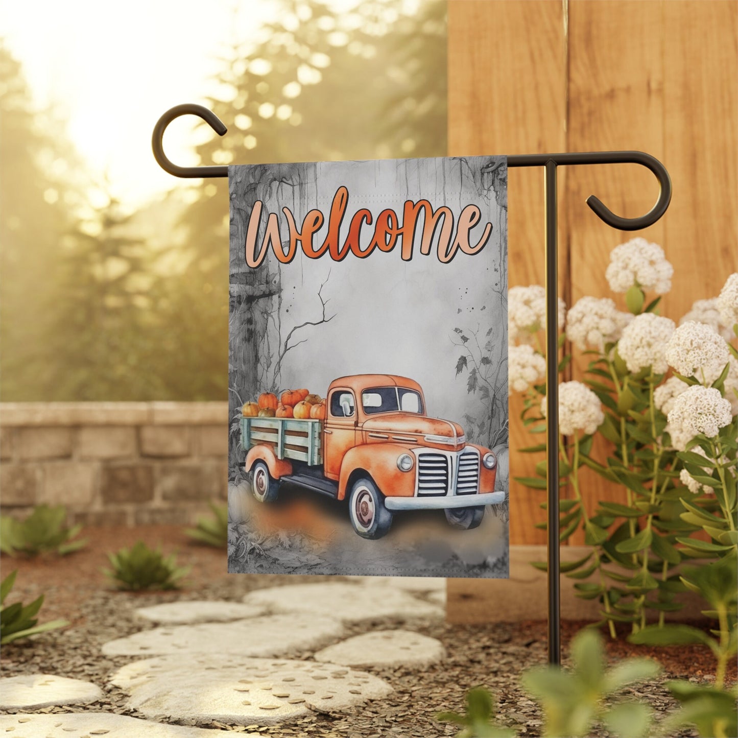Old Truck With Pumpkins Welcome Fall Garden Flag, Halloween Flag Pumpkin Decor, Autumn House Flag, Thanksgiving Flag, Fall Welcome Sign