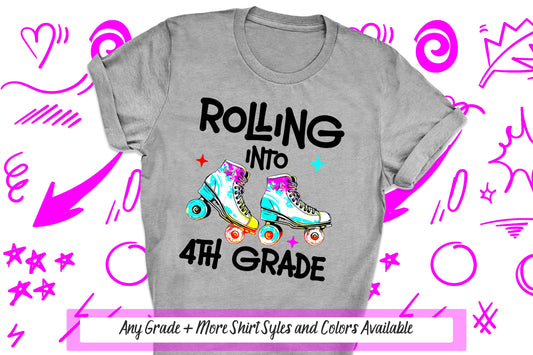 Rolling Into 4th Grade Shirt, Retro Roller Skates, Fourth Grade, Customized Back To School Shirt, First Day of School, 70s Love Skating Tee