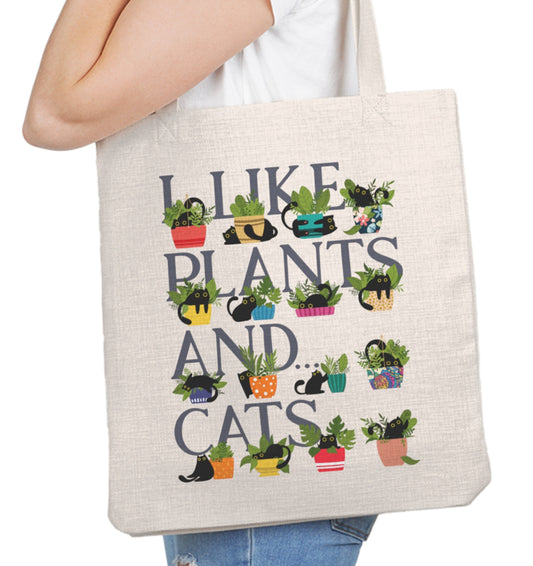 Crazy Cat Lady Plant Mom Gift Reusable Tote Bag, Plant Lovers Gift, Funny Cat Bag, Plant Tote Bag, Shopping Bag, House Plants Black Cat Tote