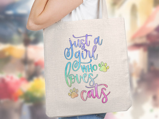 Just A Girl Who Loves Cats Cute Tote Bag, Reusable Tote Shopping Bag, Cat Tote Bag, Cat Lover Gift, Crazy Cat Lady Shoulder Bag, Cat Mom Bag