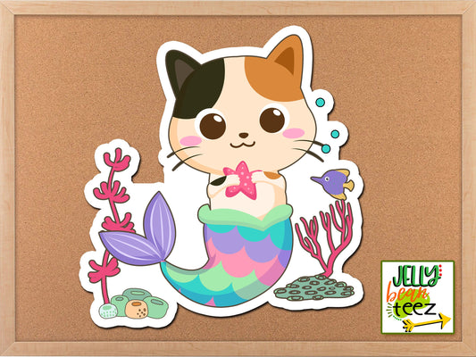 Meowmaid Cat Mermaid Sticker, Phone Case Sticker, Water Bottle Sticker, Cute Birthday Girl Stickers, Party Favor Tag, Water Bottle Labels,
