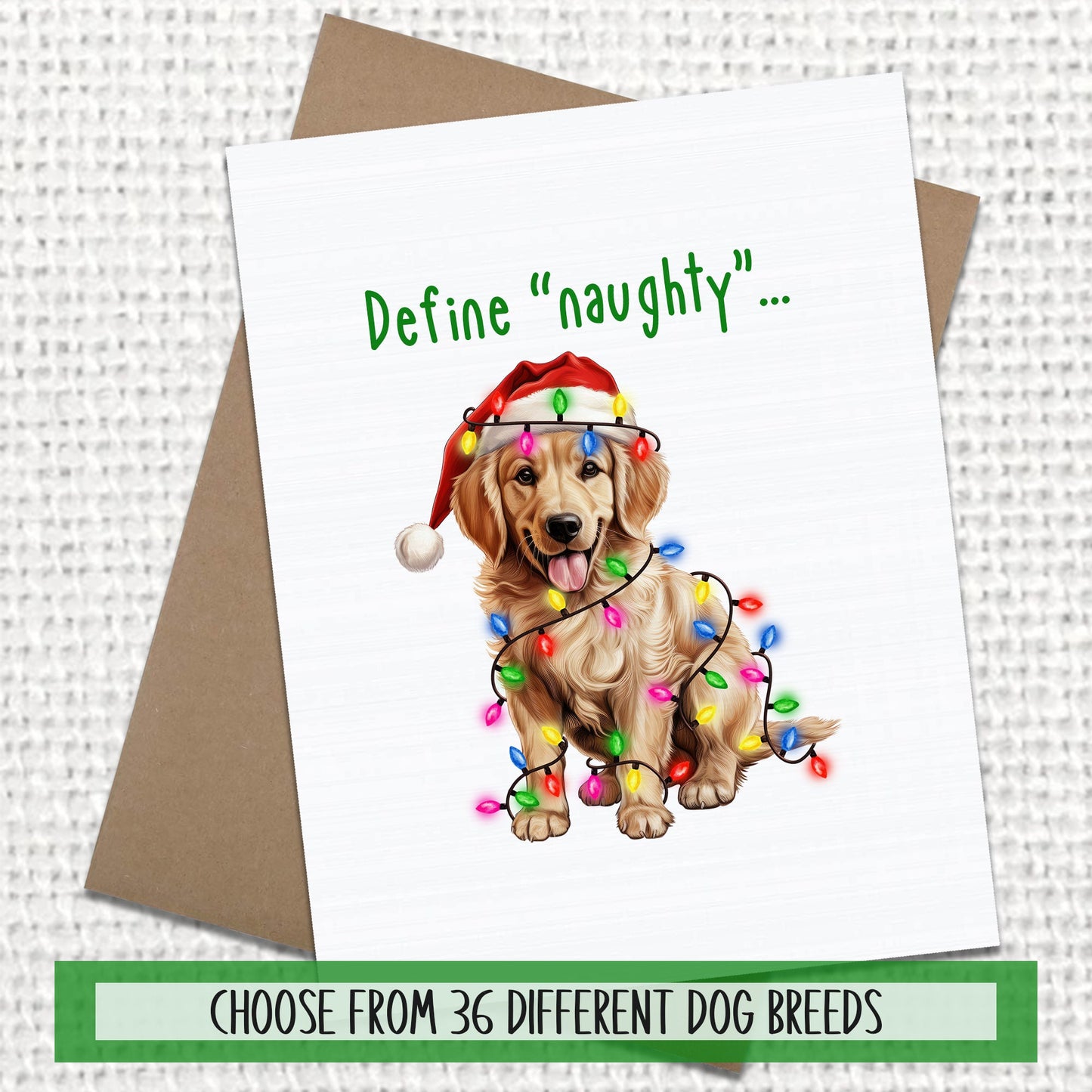 Define Naughty Dog Holiday Cards, Blank Christmas Greeting Xmas Cards, Gifts For Dog Lovers, Christmas Card Set, Funny Cards, Dog Mom Gift,