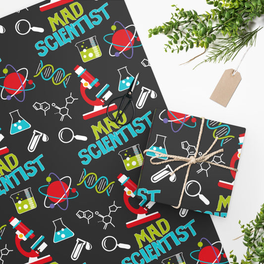 Mad Science Party, Mad Scientist Gift Wrapping Paper Roll, Laboratory Scientist Favor Bags, Birthday Wrapping Gift Paper, Xmas Wrapping