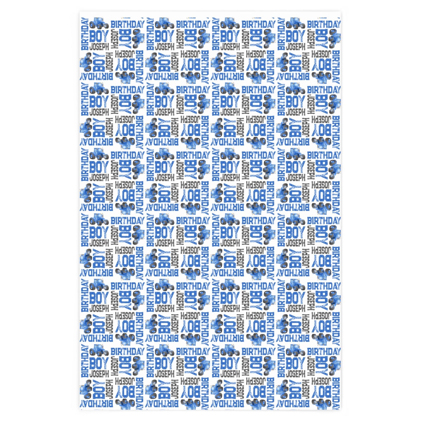 Blue Tractor Birthday Boy Personalized Gift Wrapping Paper, Farm Party Gift Wrap Paper, Baby Shower Wrapping Paper Roll, Personalized Name