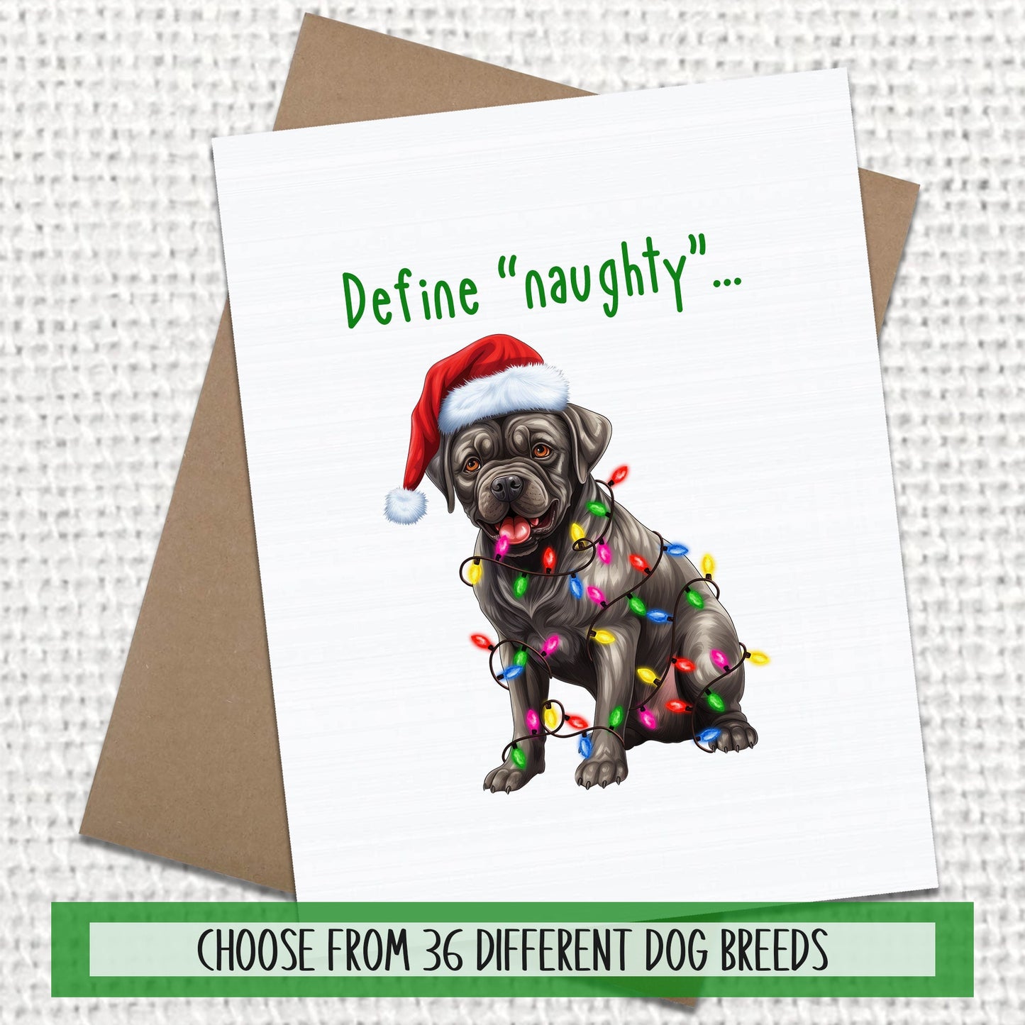 Define Naughty Dog Holiday Cards, Blank Christmas Greeting Xmas Cards, Gifts For Dog Lovers, Christmas Card Set, Funny Cards, Dog Mom Gift,