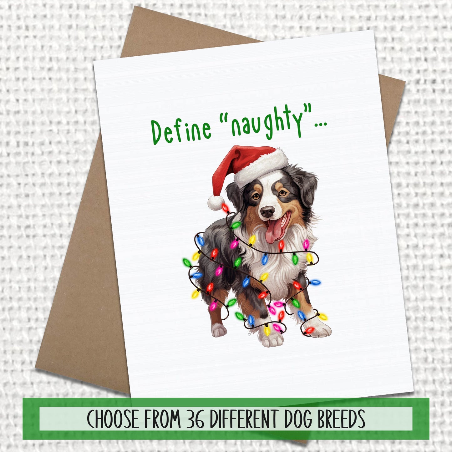 Define Naughty Dog Holiday Cards, Blank Christmas Greeting Xmas Cards, Gifts For Dog Lovers, Christmas Card Set, Funny Cards, Dog Mom Gift,