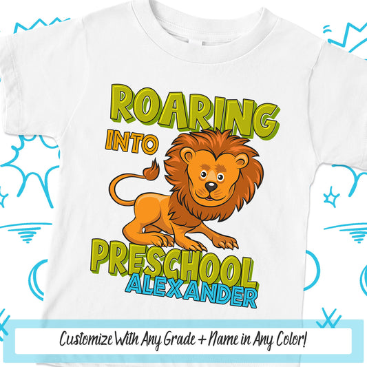 Roaring Into Preschool Tshirt, Lion Back To School Shirt, Personalized Shirt, Preschool Outfit, Pre K Shirt For Boys, Toddler Boy Kids Shirt
