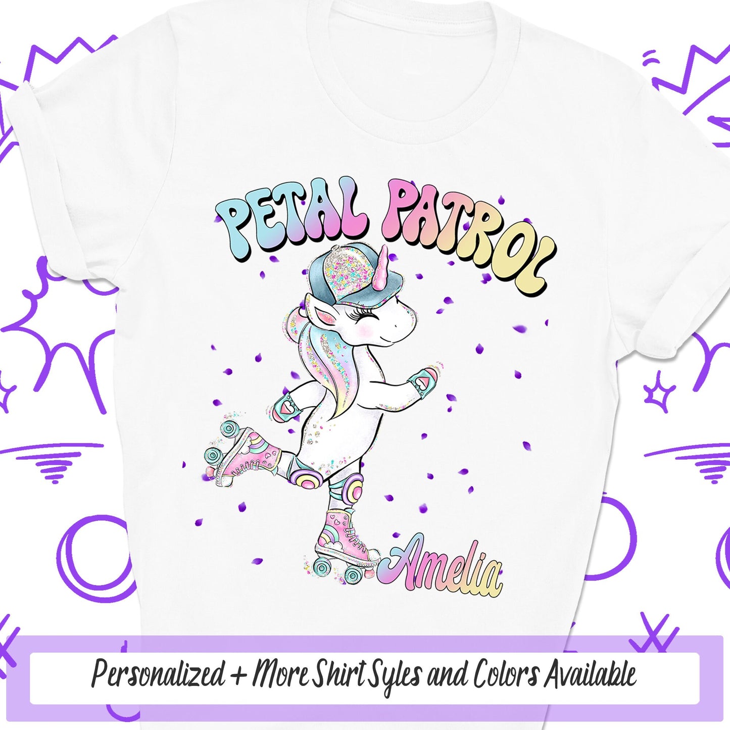 Petal Patrol Flower Girl Proposal Unicorn Shirt, Roller Skate Unicorn, Wedding Rehearsal Bridal Party Shirts, Skating Rink Team Bride Squad