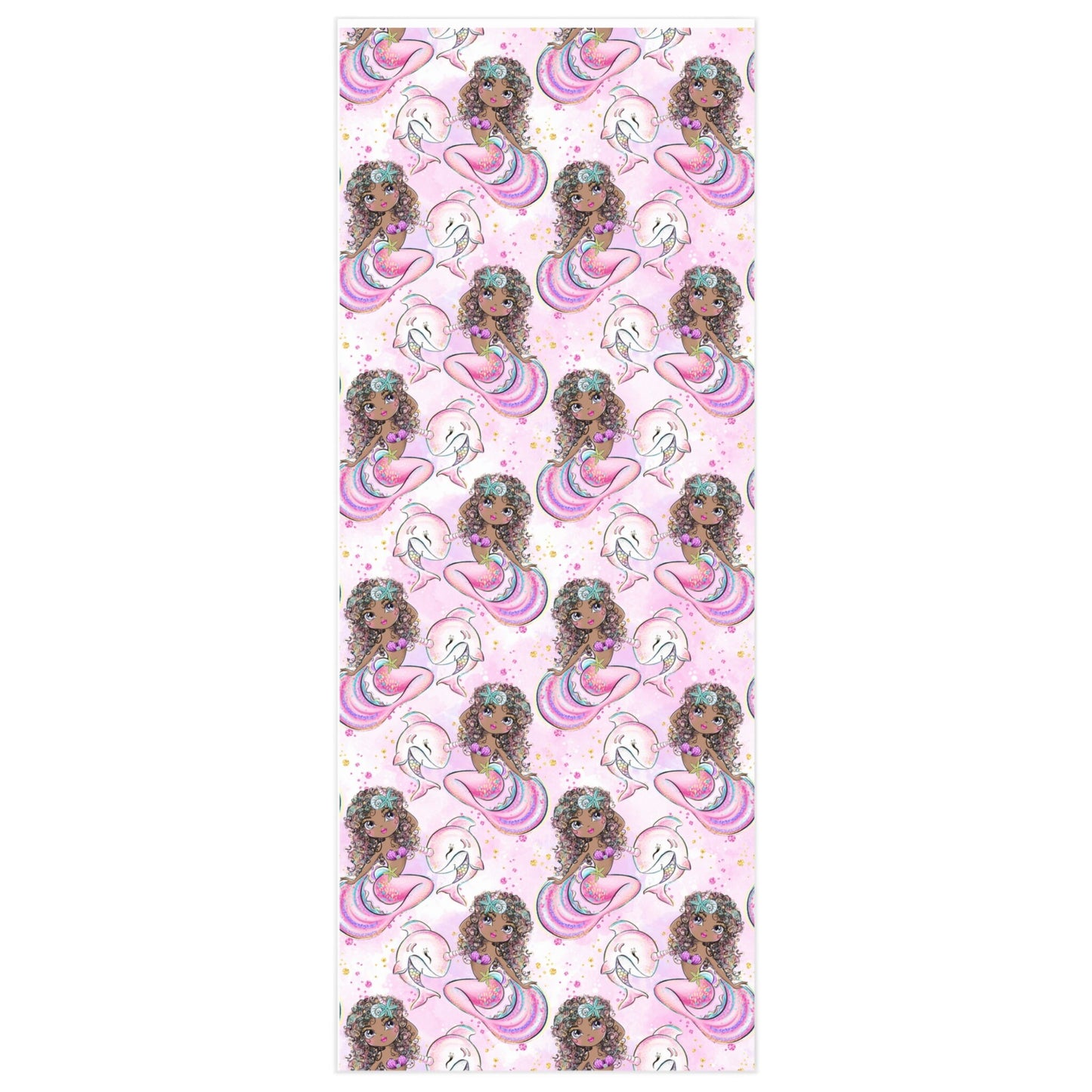 Little Black Mermaid Birthday Gift Wrapping Paper, Narwhal Mermaid Baby Shower Wrap Paper, Narwhal Unicorn of the Sea Pink Pattern Paper